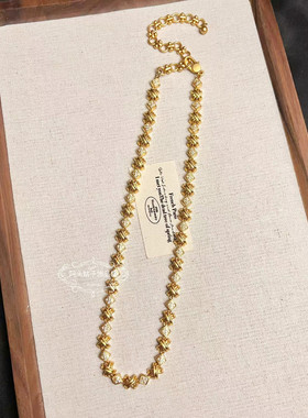 欧美中古风vintage复古气质铜镀金交叉闪钻菱格纹短款项链手链女