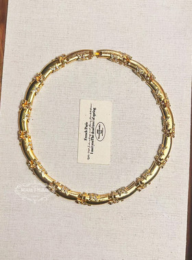 欧美宫廷风中古vintage复古气质金色拉丝闪钻树叶项链手链套装女