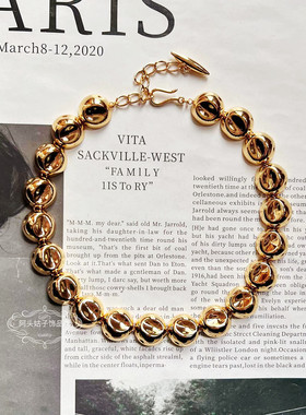 欧美风小众高级感复古气质凹陷半球金属几何短款项链手链耳环女