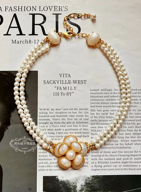 欧美宫廷风白色花朵耳环珍珠项链