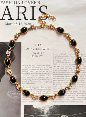 欧美宫廷中古vintage复古气质黑色琉璃珍珠蝴蝶结短款项链耳环女