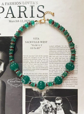 欧美风宫廷中古vintage复古气质绿色南瓜琉璃串珠项链手链耳环女