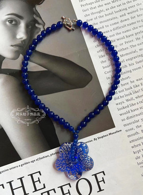 欧美小众设计串珠琉璃花朵项链女