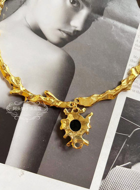 欧美中古风黑色几何金属耳环项圈