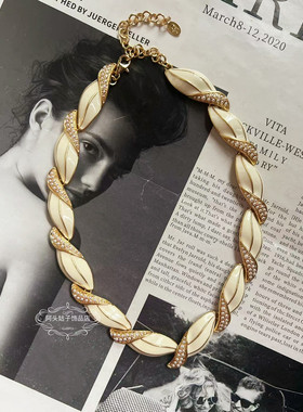 欧美宫廷风中古vintage复古气质白色滴釉珍珠短款项链耳环套装女