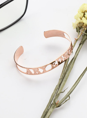 订做钛钢欧美风开口镂空名字手镯