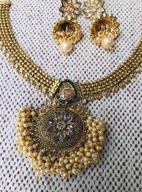 印度人造珍珠金色耳环婚礼项圈