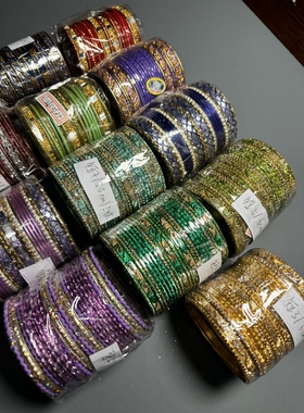 印度进口手镯手链手串手饰一套24只金粉bling超闪传统饰品