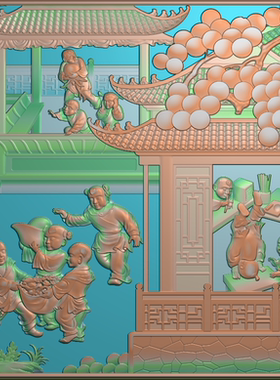 百子顶箱柜新东阳木雕工艺品挂件挂屏手工雕刻扫描精雕图