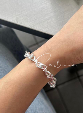韩国进口小众设计款925纯银重工扭曲蝴蝶结造型拼接时尚链条手链
