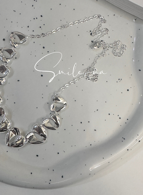 韩国进口小众设计款925纯银重工不规则爱心拼接时尚项链锁骨链