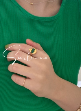 韩国进口S925纯银水滴肌理不规则造型镶嵌石头时尚戒指指环特价