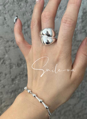 韩国进口925纯银宽面时尚小众款开口百搭戒指冷淡风指环女