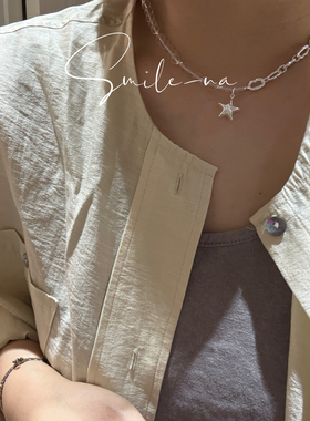 韩国进口小众S925纯银星星吊坠天然水晶拼接串珠项链女锁骨链颈链