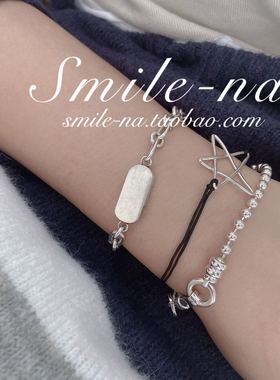 韩国东大门进口925五角星黑绳