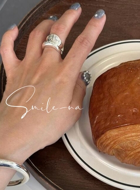 韩国进口小众设计S925纯银不规则宽面凹凸造型时尚戒指指环百搭