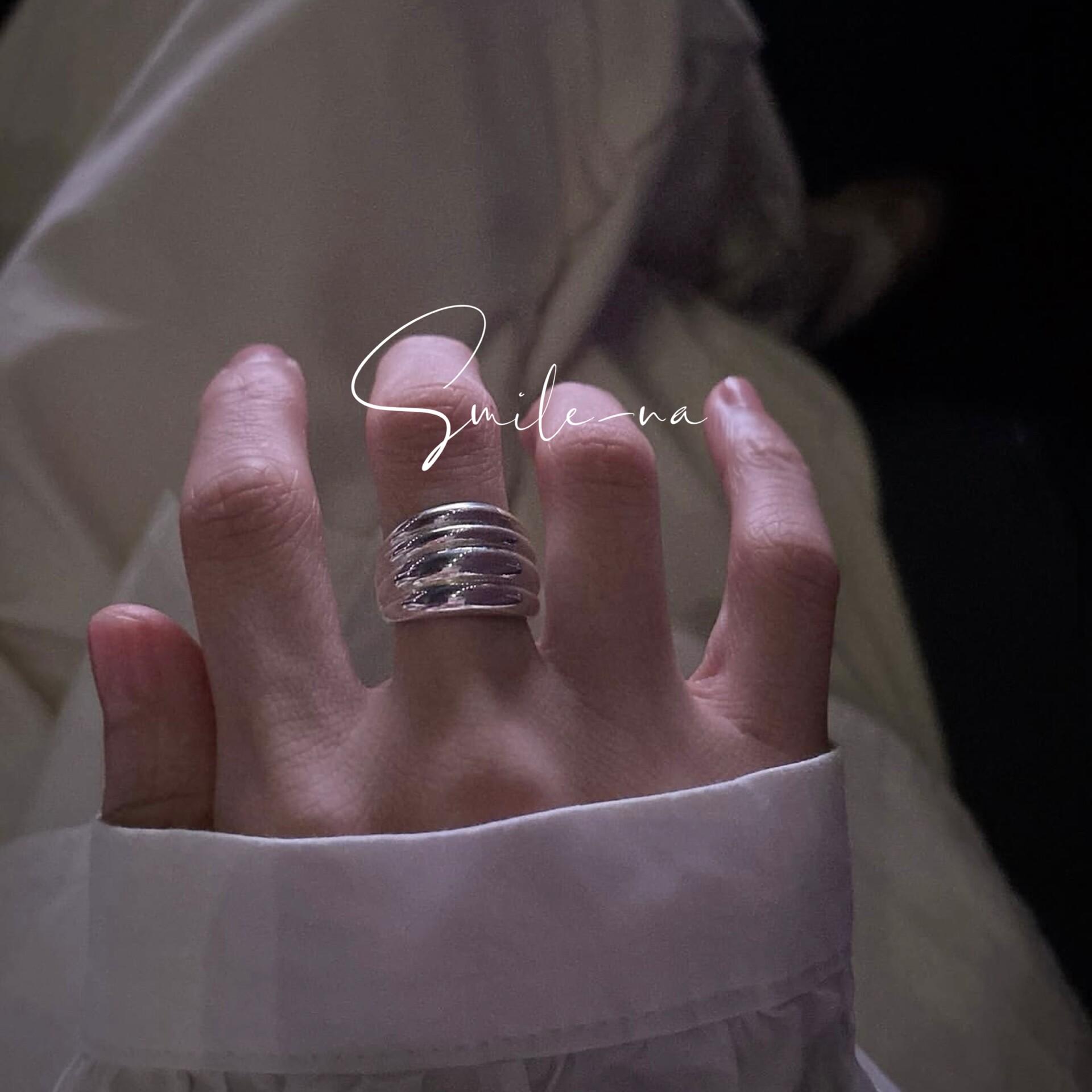 South Korea imported S925 sterling silver niche design wide opening multi-layer design ring fashionable and versatile ring