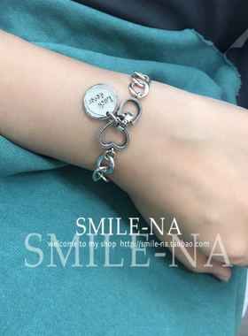 韩国东大门纯银复古做旧爱心手链