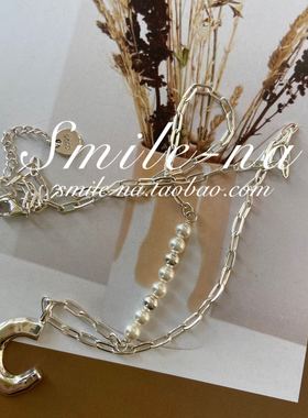 韩国进口925纯银拼接c凹凸面珍珠