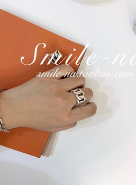 韩国进口925纯银重工字母戒指