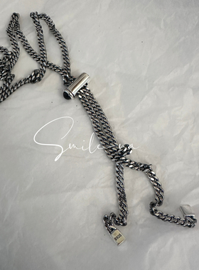 韩国进口小众款S925纯银时复古做旧抽拉毛衣链百搭项链 坦克链条