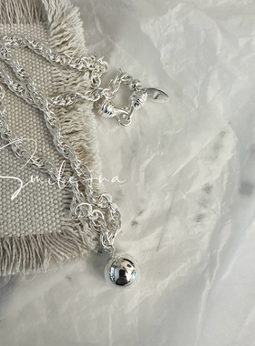 韩国进口小众款S925纯银银珠吊坠重工项链锁骨链时尚百搭颈链