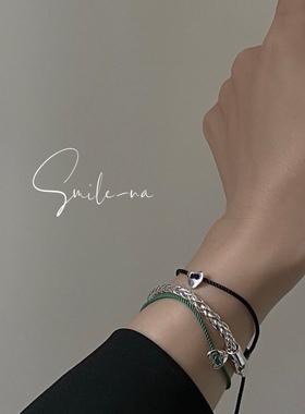 爱心手链925纯银桃心韩国编织绳