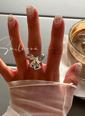 韩国进口小众设计925纯银蝴蝶结立体褶皱造型时尚戒指指环女