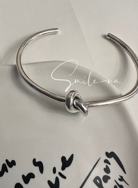 韩国进口925纯银同心结打结手镯天然不规则方糖白水晶手链手环女