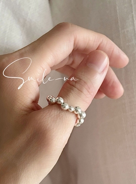 韩国进口小众设计S925纯银圆珠渐变戒指女时尚百搭食指开口戒指环