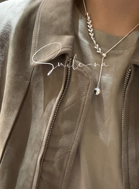 韩国进口S925纯银麦穗抽拉项链树叶抽拉项链简约百搭锁骨链