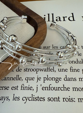 韩国进口S925纯银小众设计感绕线串珠多层时尚百搭手饰手环手镯