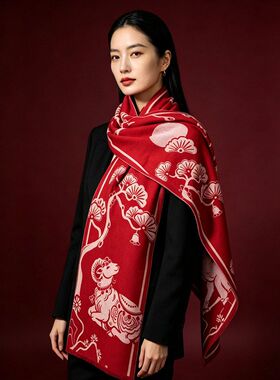 中国红围巾定制logo刺绣开业礼品