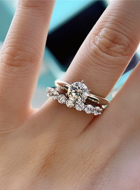 经典六爪D色莫桑石钻戒指定制50分1克拉婚戒情侣戒送女友礼物2024