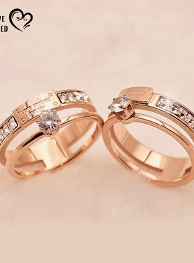 18K玫瑰金冷淡风双层戒指女气质指环莫桑石时尚个性钻戒设计感潮