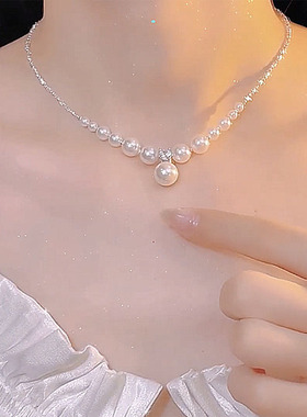 正品碎银珍珠吊坠项链