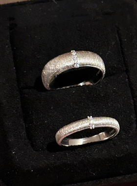 法式轻奢925纯银中古复古拉丝意大利情侣宽窄对戒简约高级感指环