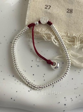 实心银坨s925纯银平安喜乐钱串子盘缠手链本命年红绳手串龙年礼物