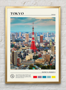 日本东京塔城市天际线卧室装饰画北欧风小众艺术高级感竖版挂画