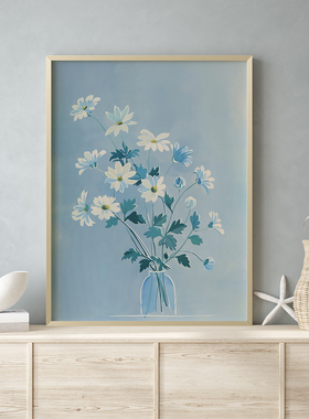 蓝色花语客厅卧室沙发自然植物花卉治愈系装饰画挂画艺术油画壁画