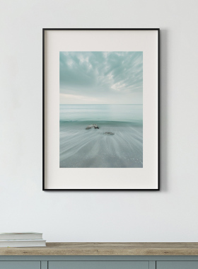 静谧云海客厅卧室沙发风景自然沙滩海边装饰画挂画艺术框油画壁画