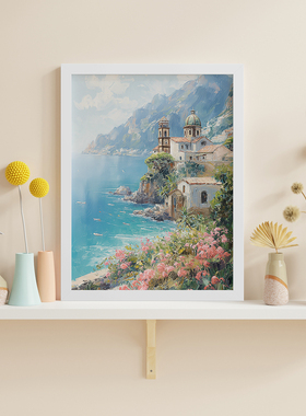 阳光海岸客厅卧室沙发水彩风景餐厅摆件装饰画挂画艺术框油画壁画
