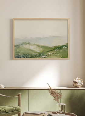 草原晨雾客厅沙发风景自然治愈系小清新装饰画挂画艺术框油画壁画