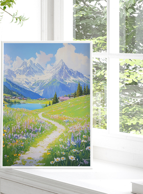 山间绿野的悠然景致沙发背景墙挂画电表箱客厅装饰画墙壁风景自然