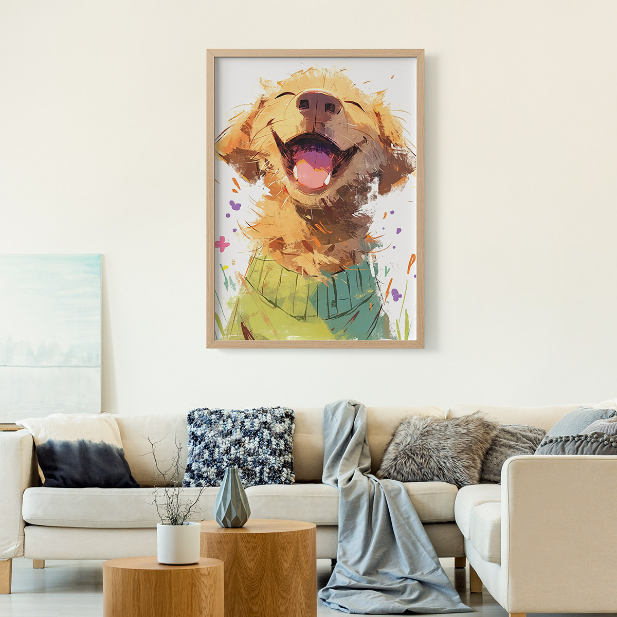 逗趣小狗客厅卧室沙发动物狗卡通漫画装饰画挂画艺术框油画壁画,淘宝优惠券,粉丝福利购,淘宝优惠卷