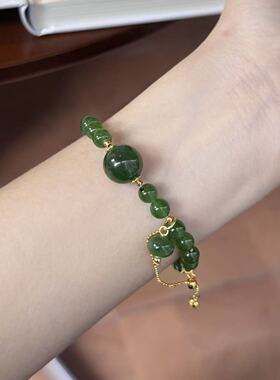 天然正品和田碧玉菠菜绿手链女款