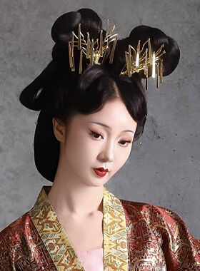 古风鹿首电镀发冠步摇配饰魏晋发簪复原发饰汉服摆拍演出百搭头饰