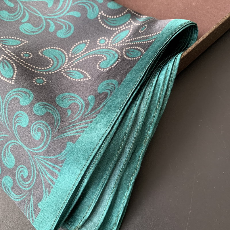 68cm中方巾真丝素缎复古墨绿色腰果桑蚕丝丝巾中国风礼物古典头巾 - 图0