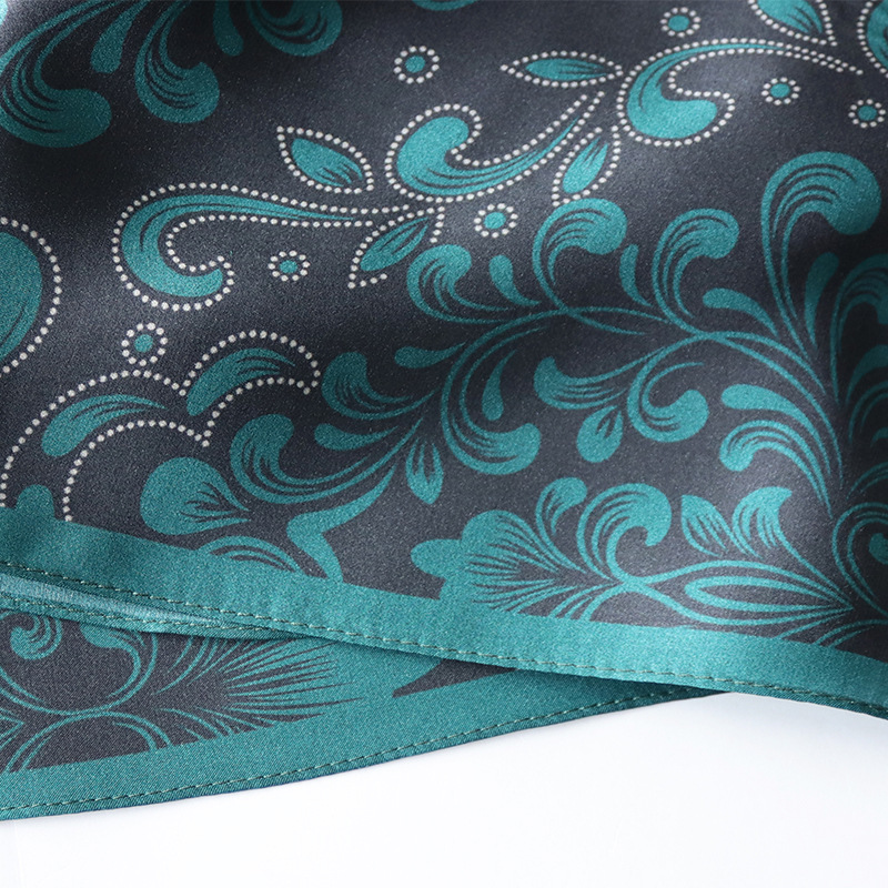 68cm中方巾真丝素缎复古墨绿色腰果桑蚕丝丝巾中国风礼物古典头巾 - 图2