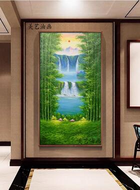 聚宝盆手绘油画玄关风水画竖幅